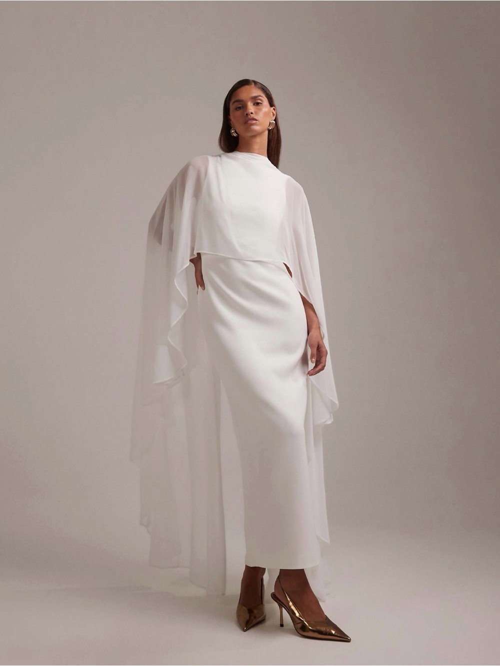 SOLD OUT ONLINE ASOS DESIGN Cape Detail Maxi Wedding Dress in Ivory
